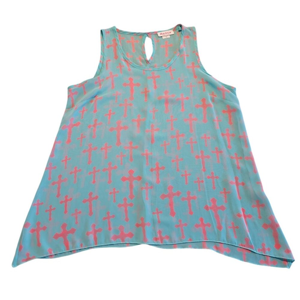Reina Made in USA Flowing‎ Sheer Shiffon Top Size M Crosses Cross